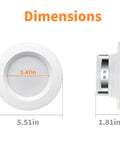 Peteme E26 Retrofit LED Recessed Lighting 4 Inch, IC Rated ETL Certified dimensions diagram showing LED size 5.51in diameter and 1.81in height.