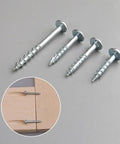 Coarse Thread Pocket Hole Screws 100Pcs Set, Self Tapping Fasteners, different sizes on gray background, inset of screws in wood