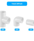 LESSO 30 Pcs 1/2 Inch PVC Fittings Set with Tee, Elbow, and Coupling shown, Sch40 White for DIY Projects, Greenhouse, Shed