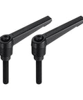 Adjustable Clamping Lever Set M6 Thread Push Button Ratchet Handle with Locked Rotating Screw Knobs Carbon Steel Black Finish