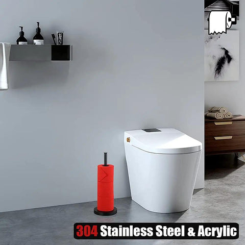 Bathroom with toilet and Matte Black Stainless Steel Toilet Paper Storage Stand That Holds 3 Rolls Thick Zero Point Eight Millimeter Frame Built Tough Prevents Rust Easy Clean Bathroom Organizer Dispenser