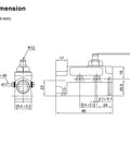 Technical dimensions for Heavy Duty Sealed Limit Switch Pack Of 2 With 1NO 1NC SPDT Micro Switches 15A 250VAC IP65 Waterproof Plunger Actuator.