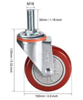 Rock Solid Heavy Duty Furniture Casters With Polyurethane Swivel Wheels showing a 100mm caster wheel with threaded stem design.