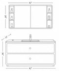 42 Inch Freestanding Single Sink Bathroom Vanity With Defogging LED Mirror Cabinet And Soft Neutral Finish For A Dope Modern Refresh That Hits Different In Your Space, top and front view with dimensions.