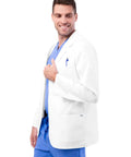 Unisex Lab Coat Classic 31 Inch Consultation Coat White 805 with Long Sleeves Two Large Patch Pockets and Chest Pocket