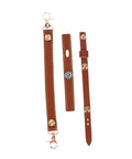 Camping Light Strap Set Carrier Portable Hand Lamp Belt For Outdoor Adventures featuring brown PU leather with brass details