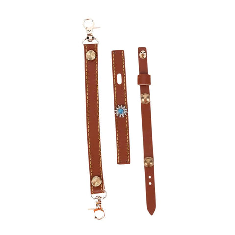 Camping Light Strap Set Carrier Portable Hand Lamp Belt For Outdoor Adventures featuring brown PU leather with brass details
