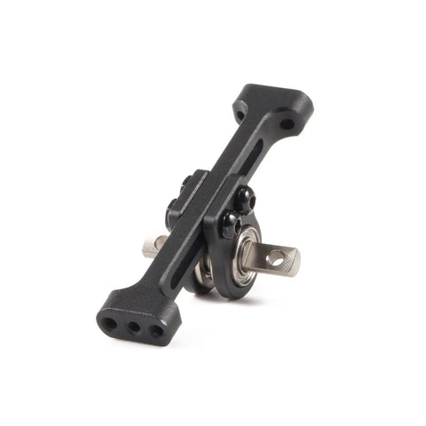 Adjustable Aluminum Carrier Bearing Cross Member For SCX24 One Twenty Fourth Scale Micro Crawler Build Upgrade 35mm Wide With 3mm D Shaped Shaft CNC Machined Lightweight Durable Performance, front view showing single bearing and mounting holes.