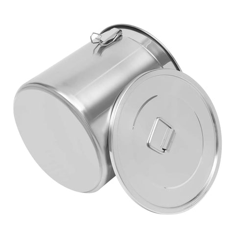 Heavy Duty Stainless Steel Canister With Airtight Lids Keep Your Pantry Stale Free Organize Rice Flour Grain And Coffee Lock In Freshness Bulk Food Storage Bucket 8.7 Gallon side view with lid