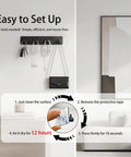 Ultra Handy Wall Key Holder With 4 Hooks And Dual Adhesive Tapes, Rust-Resistant Stainless Steel Key Rack, easy installation steps
