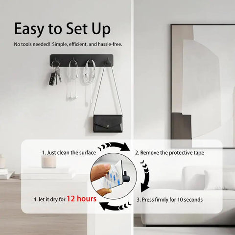 Ultra Handy Wall Key Holder With 4 Hooks And Dual Adhesive Tapes, Rust-Resistant Stainless Steel Key Rack, easy installation steps