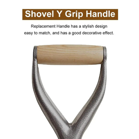 D Grip Handle Replacement Fork Kit for Garden Shovels, Reusable Y Grip, Wooden Ergonomic Grip and Iron Construction, Silver Finish