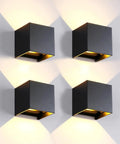 4 Pack Outdoor Indoor LED Wall Lights Sconces IP65 Waterproof Square Aluminum Up And Down Lighting Sleek Black 12W 3000K Warm White 1020 Lumens