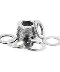 Stainless Steel Fender Washers Kit, 10 To 50 Pieces, Flat Washers In 23 Metric Sizes For Bolts M3 Through M20, Silver Tone Assorted Hardware For Electrical, Automotive, And Home Projects, assorted stainless washers stacked and spread out