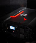 Heavy Duty 3000 Watt Power Inverter Kicks Butt Running Gear By Steadily Converting 12v Dc To 110v Ac with red LED and screen.