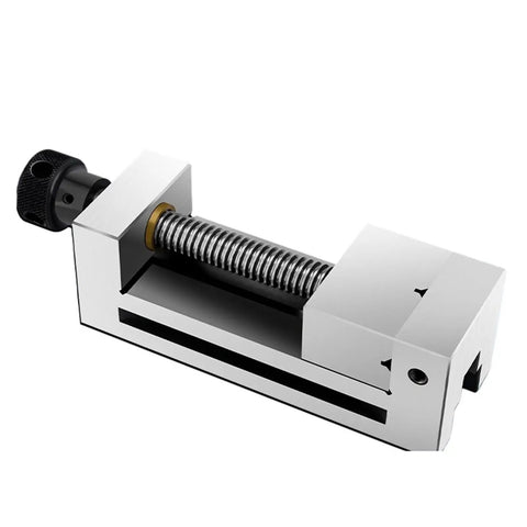 Top Shelf Precision Vise With Flat Nose Clamping Tongs Made For Grinding Machines, featuring steel threaded drive and compact design.