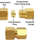 Joywayus brass compression tube fitting, 3/8 in tube OD to 1/4 in compression female union, pack of 3