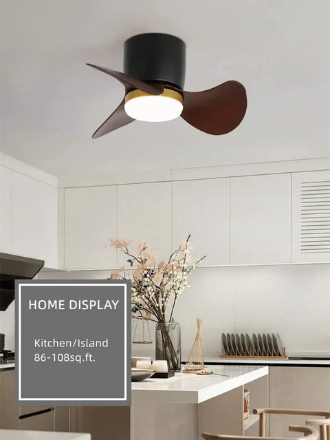 Remote Control Ceiling Fan With Lights Dope Reversible 22 Inch Modern Fan, wood grain ABS blades, installed in kitchen
