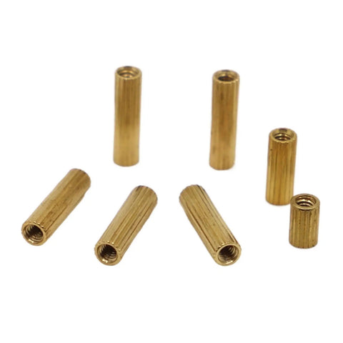 Heavy Duty Brass Female To Female Standoff Spacer Set Featuring Smooth M2 Threading For Solid Circuit Board Mounting and DIY Tech Builds That Snap On Tight Without A Hitch - collection of brass stud spacers.
