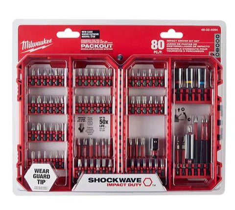 Milwaukee Shockwave impact-duty driver bit set, 80-piece in red plastic case