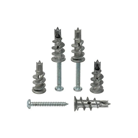 Drywall Anchor Kit with Self-Drilling Screws, 100 Pcs, 50 Lb Capacity, Heavy Duty Zinc-Plated Carbon Steel, Rust Resistant, No Pre-Drill Install, Easy Mount for Shelves, Pictures, TV Brackets and More, shown with anchors and screws