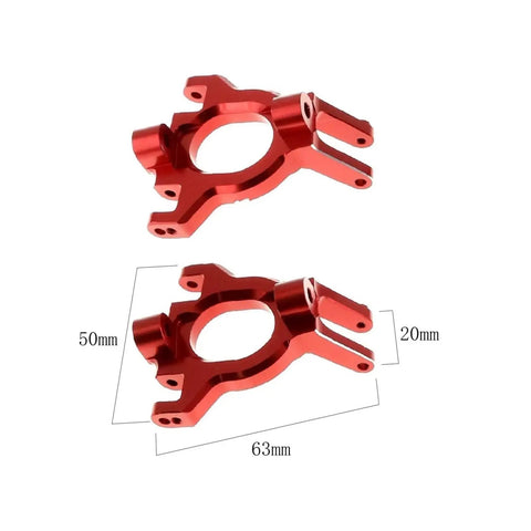 Rock Solid Heavy Duty Metal C Hub Carrier Upgrade For 110 Scale RC Vehicles No Sweat Installation And Gnarly Off Road Handling Rad Caster Blocks Drop In Replacement Mojave Kraton Outcast Blx Bashers Red, showing two red aluminum caster blocks with measurements.