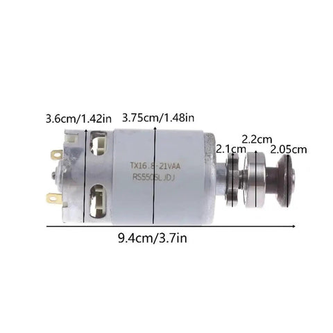 Heavy Duty 550 Watt DC Electric Motor For Universal Angle Grinders, showing dimensions for quick mounting and installation.