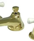 Metropolitan Widespread Lavatory Faucet With Porcelain Cross Handle In Polished Brass Adjustable 8 To 16 Inch Spread Solid Brass