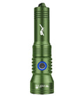 Olive green Beefy Underwater Dive Light For Scuba Gear IPX8 Waterproof 210 Feet Deep Sea Flashlight featuring power indicator.