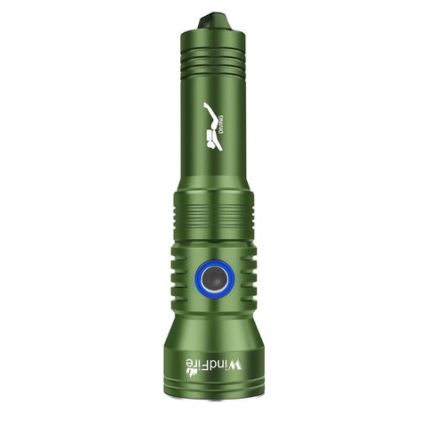 Olive green Beefy Underwater Dive Light For Scuba Gear IPX8 Waterproof 210 Feet Deep Sea Flashlight featuring power indicator.