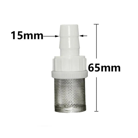 Top Shelf Heavy Duty Sediment Filter And Water Pump Protector For Drip Irrigation Rigs, 15mm barb, 65mm stainless steel housing.