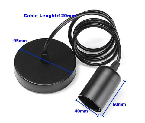 Black pendant lamp base with E27 socket, 120cm cable length, part of Three Heads Pendant Lamp Lighting Vintage Edison Style Adjustable Ceiling Spider Lamp E27 Edison Bulb Hanging Chandelier Light Modern Chic Pendant Lighting For Dining Room Living Room Kitchen Bar Area Home Decor Lit.