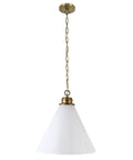 15.88 Inch Wide Pendant Light With Glass Shade In Brass And White Milk Glass, Dope Modern Entryway Or Kitchen Fixture