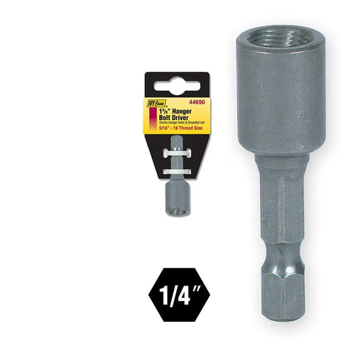 Beat Proof Alloy Steel Hanger Bolt Driver With Quick Release Ball Stop For 5/16 18 Threads Impact Ready Adapter showing 1/4 inch hex shank.
