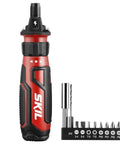 Rechargeable 4V Cordless Screwdriver With Circuit Sensor Technology For Safe Electrical Work Includes 9 Bits Bit Holder USB Charging Cable Easy Forward Reverse Compact Handy Power Tool For Everyday Fixes, shown with bits