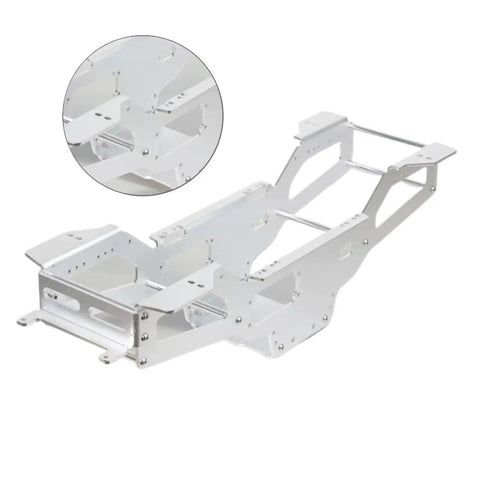 Beefed Up Aluminum Chassis Frame Upgrade Kit For One Tenth Scale RC Cars Featuring Clod Buster and Bullhead, side view close-up