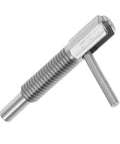Works Like A Charm Heavy Duty Retractable Stainless Steel Indexing Plunger Pin With Quick Grip Handle, close-up view.