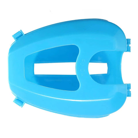 Top view of blue Durable Plastic Pigeon Holder For Feeding And Meds, Fixed Mount Bird Fixer Rack for young pigeons and chicks.