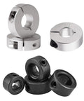 Split Ring Drill Bit Stop Collar Set Depth Stop Kit with silver and black collars in various sizes and an Allen wrench visible