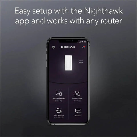 WiFi 7 Range Extender EXS27 setup interface on smartphone with app for 1,500 sq ft coverage and 45 devices compatibility.