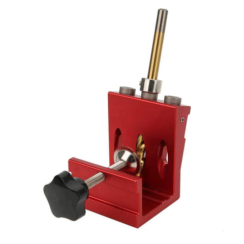 Red Pocket Hole Drill Guide Aluminum Alloy Woodworking Jig For Precise Hidden Joints And Fast Furniture Assembly Pro Grade Compact Hole Punch Locator