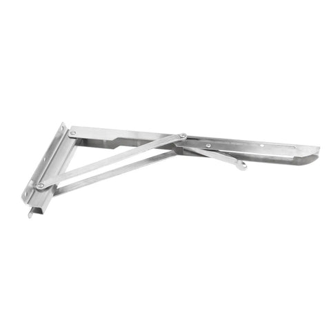 Beefy Foldable Wall Shelf And Bench Table Bracket Heavy Duty Stainless Steel Mount in folded position, ideal for garage kitchen RV.