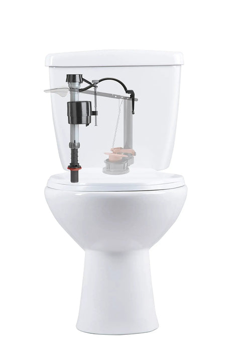 400A Anti-Siphon Universal Toilet Tank Fill Valve Black installed inside white toilet tank cutaway view