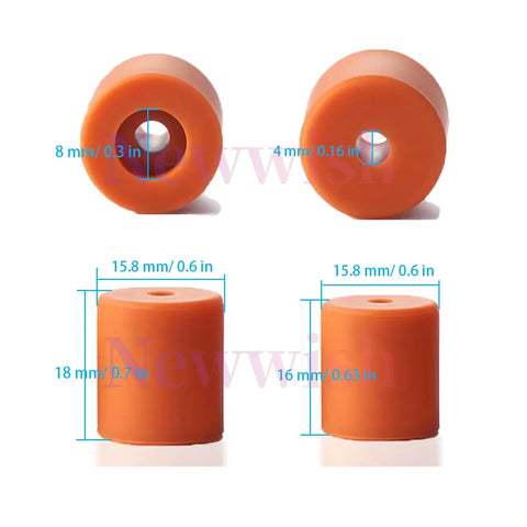 Silicone solid mount spacers for Ender 3 Bed Leveling Upgrade Kit, shown in orange with dimensions labeled.