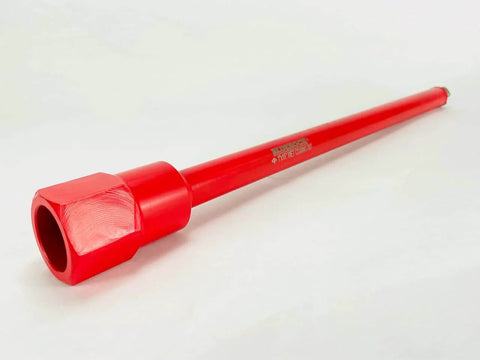 Side view of red BLUEROCK Tools 1-inch diamond wet core drill bit with 1-1/4 inch threaded shank.