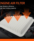 Engine Air Filter Fits Toyota Camry V6 2007 2011, RAV4 2006 2012, white filter showing improved airflow with arrows