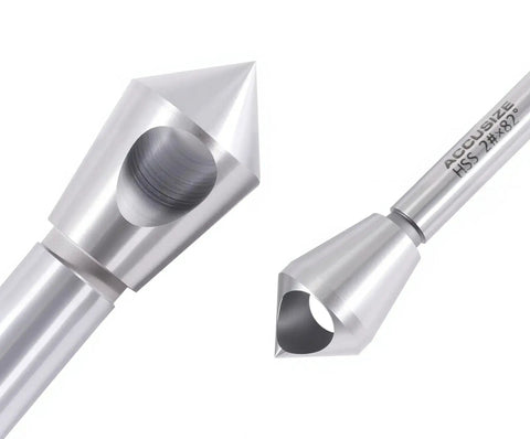 Five Piece 82 Degree Zero Flute HSS Countersink And Deburring Tool Set Pilotless Type, metal tools close-up view