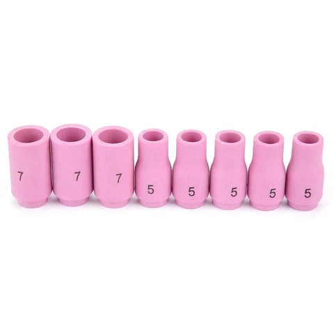 Set of pink ceramic cups from the Premium Welding Torch Consumables Kit With 53 Pieces Including Nozzles Gas Lens Collets Cups And Replacement Parts For Fast Swaps Smooth Cuts And Reliable Performance.
