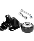 Top Shelf Universal Replacement Caster Wheels Featuring Snappy 360 Degree Swivel Capability And Solid Locking Brake Sweet Non Marking Rollers For Heavy Duty Tool Cart Rigs, close-up of a heavy-duty black caster with brake.
