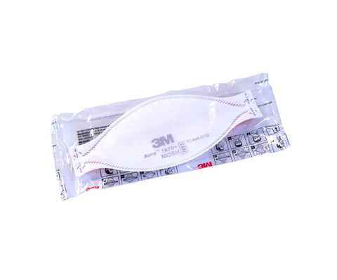 Aura 1870 Plus NIOSH Certified Disposable Face Mask individually wrapped, fluid resistant design for healthcare settings.